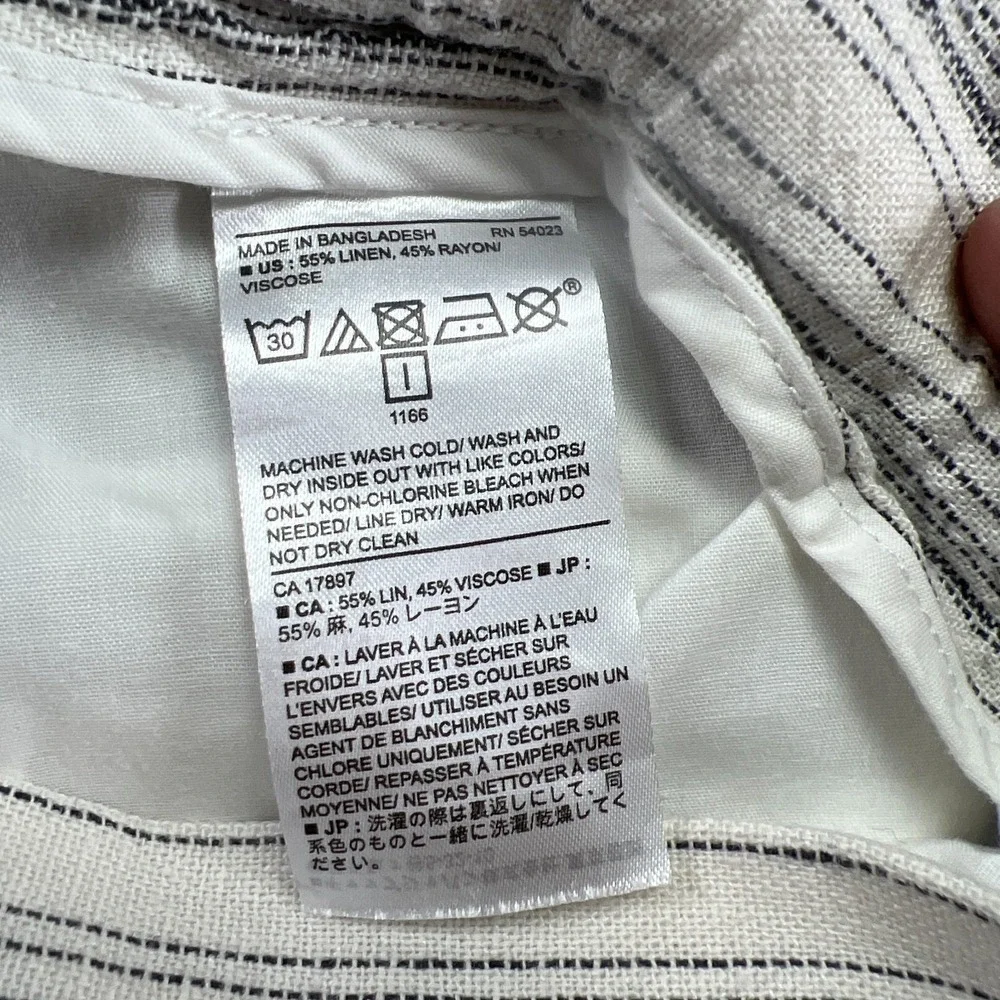 Banana Republic Hayden Pants Women 6 White Gray Striped Linen Slit Elastic Waist